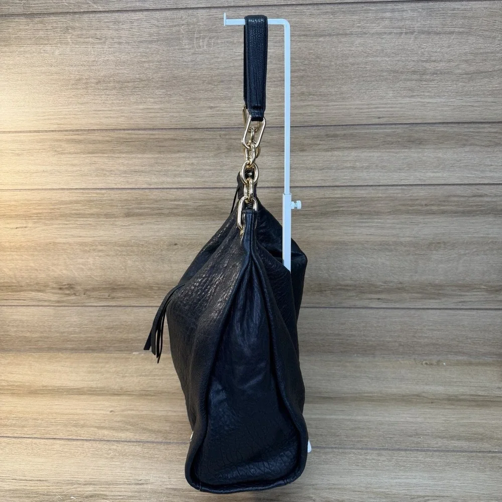 Vince Camuto Black Leather Hobo Bag Slouchy Shoulder Handbag Tumbled Crinkle